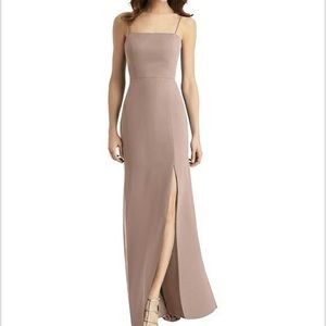 Dessy Tie-Back Cutout Trumpet Gown with Front Slit